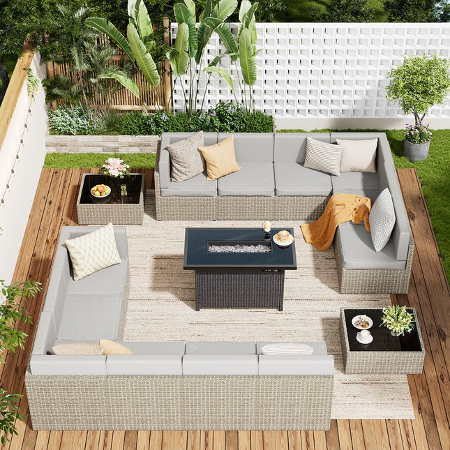 Pamapic Outdoor Sectional Couch Set with Fire Pit Table