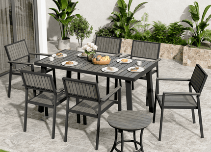 Pamapic Aluminum and Plastic-Wood Outdoor Dining Table Set Pamapic