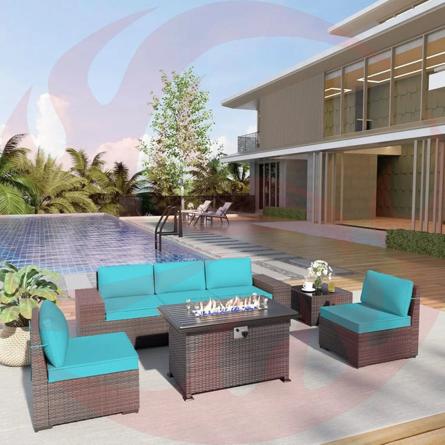 Rattan Patio Furniture Set With Fire Pit Table-0
