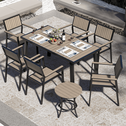 Pamapic Aluminum and Plastic-Wood Outdoor Dining Table Set Pamapic