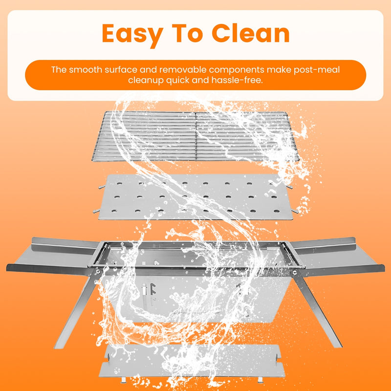 1 Set 3 In 1 Foldable Charcoal Grill Fire Pit Slow Cooker 2-3 People Portable Camping Grill Stainless Steel BBQ Grill - Phoenix Fire Art Store