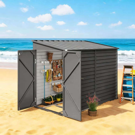 [05X09FT] Alora Heavy-Duty Outdoor Galvanized Steel Storage Shed With Lockable Doors (SAK80637) SAKSBY WHOLESALE
