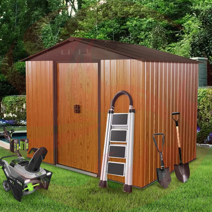 [06X08FT] Alora Premium Outdoor Metal Storage Shed With Metal Floor Frame (SAK95204) - Phoenix Fire Art Store