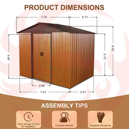 [06X08FT] Alora Premium Outdoor Metal Storage Shed With Metal Floor Frame (SAK95204) - Phoenix Fire Art Store