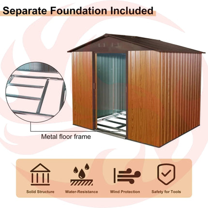 [06X08FT] Alora Premium Outdoor Metal Storage Shed With Metal Floor Frame (SAK95204) - Phoenix Fire Art Store