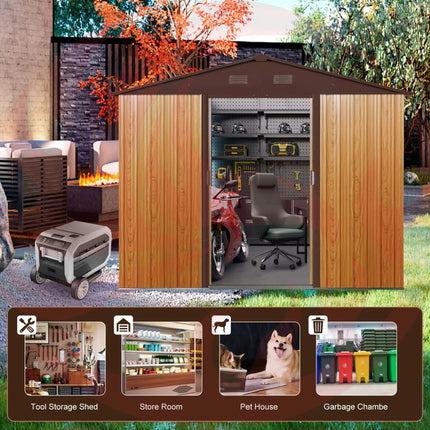 [06X08FT] Alora Premium Outdoor Metal Storage Shed With Metal Floor Frame (SAK95204) - Phoenix Fire Art Store