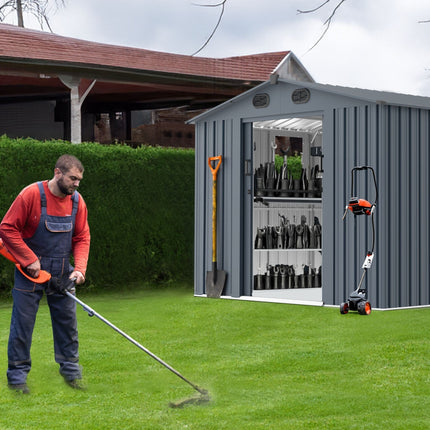[08X10FT] Alora Large Outdoor Metal Backyard Garden Storage Tool Shed With Window And Lockable Doors (SAK68140) SAKSBY WHOLESALE