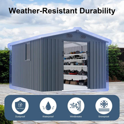 [08X10FT] Alora Large Outdoor Metal Backyard Garden Storage Tool Shed With Window And Lockable Doors (SAK68140) SAKSBY WHOLESALE