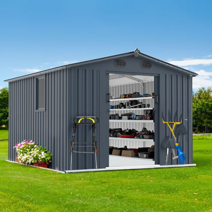 [08X10FT] Alora Large Outdoor Metal Backyard Garden Storage Tool Shed With Window And Lockable Doors (SAK68140) SAKSBY WHOLESALE