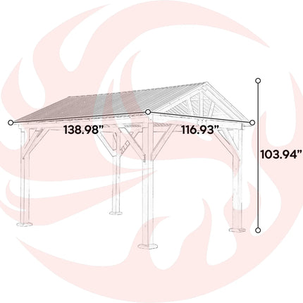 [09X11FT] Alora Heavy-Duty All-Weather Hardtop Wooden Carport Gazebo With Galvanized Steel Roof (SAK39187) - Phoenix Fire Art Store