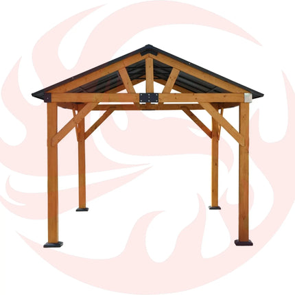 [09X11FT] Alora Heavy-Duty All-Weather Hardtop Wooden Carport Gazebo With Galvanized Steel Roof (SAK39187) - Phoenix Fire Art Store