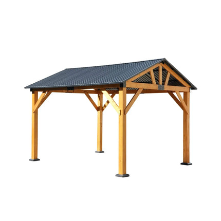 [09X11FT] Alora Heavy-Duty All-Weather Hardtop Wooden Carport Gazebo With Galvanized Steel Roof (SAK39187) - Phoenix Fire Art Store