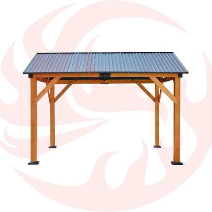 [09X11FT] Alora Heavy-Duty All-Weather Hardtop Wooden Carport Gazebo With Galvanized Steel Roof (SAK39187) - Phoenix Fire Art Store