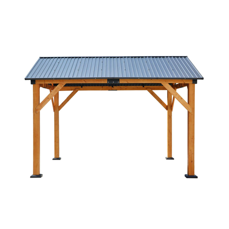 [09X11] Alora Heavy Duty All-Weather Hard Top Wooden Carport Gazebo With Galvanized Steel Roof (SAK39187)