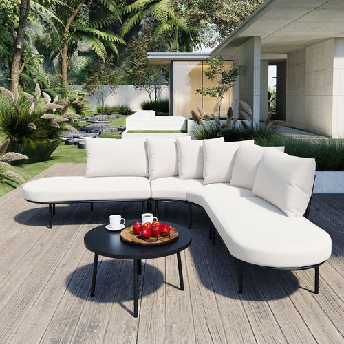 Patio Half-Moon Curved Outdoor Furniture Sofa Set with Coffee Table - Phoenix Fire Art Store