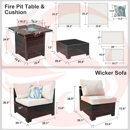 8 Piece Wicker Patio Furniture Set with Fire Pit-4