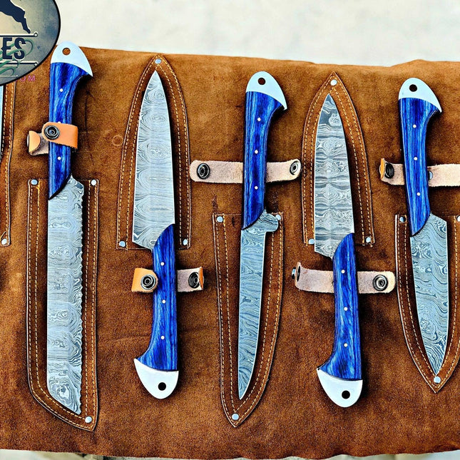 Beautiful Custom Handmade Damascus Kitchen Knives Set