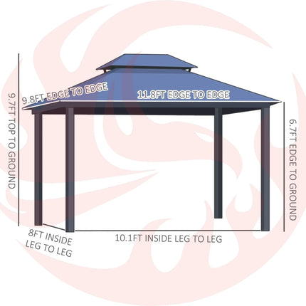 [10X12FT] Alora Hardtop Gazebo Canopy With Polycarbonate Double Roof, Netting, And Curtains (SAK15672) SAKSBY WHOLESALE
