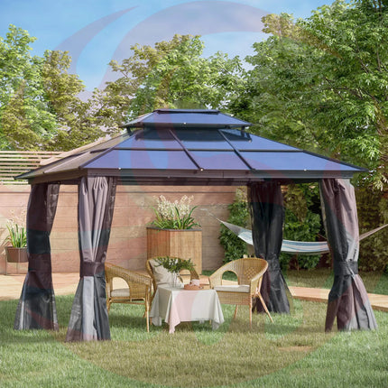 [10X12FT] Alora Hardtop Gazebo Canopy With Polycarbonate Double Roof, Netting, And Curtains (SAK15672) SAKSBY WHOLESALE