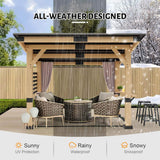 [10X12FT] Alora Heavy-Duty Premium Outdoor All-Season Wooden Cedar Hardtop Gazebo With Metal Roof & Back Curtains (SAK57184)