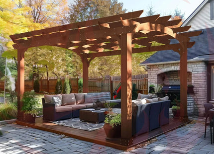 [10X12FT] Alora Premium Outdoor All-Season Backyard Patio Cedar Wood Gazebo Pergola With Arched Roof (SAK42915) - Phoenix Fire Art Store