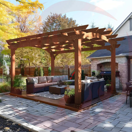 [10X12FT] Alora Premium Outdoor All-Season Backyard Patio Cedar Wood Gazebo Pergola With Arched Roof (SAK42915) - Phoenix Fire Art Store
