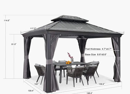 [10X13FT] Alora Large Premium Outdoor Hardtop Aluminum Gazebo With Galvanized Steel Double Roof (SAK74826) - Phoenix Fire Art Store