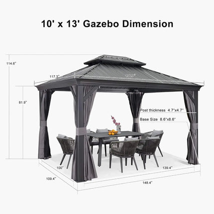 [10X13FT] Alora Large Premium Outdoor Hardtop Aluminum Gazebo With Galvanized Steel Double Roof (SAK74826) - Phoenix Fire Art Store