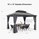 [10X13FT] Alora Large Premium Outdoor Hardtop Aluminum Gazebo With Galvanized Steel Double Roof (SAK74826)