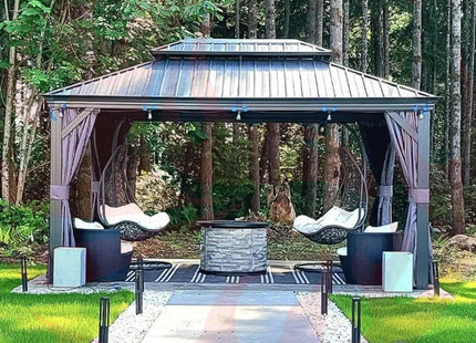 [10X13FT] Alora Large Premium Outdoor Hardtop Aluminum Gazebo With Galvanized Steel Double Roof (SAK74826) - Phoenix Fire Art Store