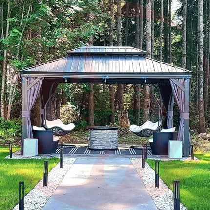 [10X13FT] Alora Large Premium Outdoor Hardtop Aluminum Gazebo With Galvanized Steel Double Roof (SAK74826) - Phoenix Fire Art Store