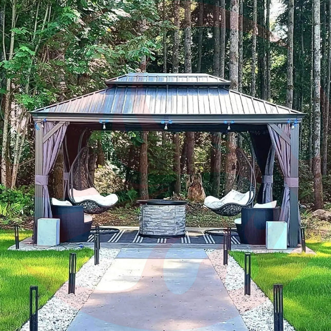 [10X13FT] Alora Large Premium Outdoor Hardtop Aluminum Gazebo With Galvanized Steel Double Roof (SAK74826) - Phoenix Fire Art Store