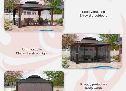 [10X13FT] Alora Large Premium Outdoor Hardtop Aluminum Gazebo With Galvanized Steel Double Roof (SAK74826) - Phoenix Fire Art Store