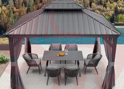 [10X13FT] Alora Large Premium Outdoor Hardtop Aluminum Gazebo With Galvanized Steel Double Roof (SAK74826) - Phoenix Fire Art Store