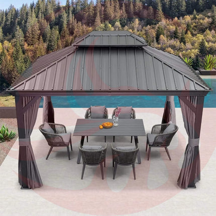 [10X13FT] Alora Large Premium Outdoor Hardtop Aluminum Gazebo With Galvanized Steel Double Roof (SAK74826) - Phoenix Fire Art Store