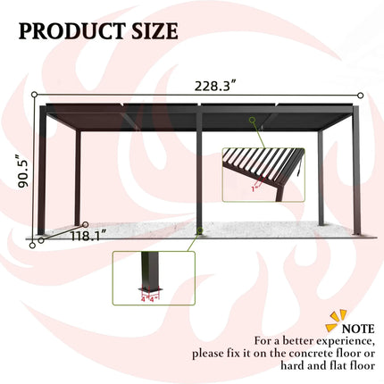 [10X19FT] Alora Premium Powder-Coated Aluminum Pergola With Adjustable Louvers (SAK78345) - Phoenix Fire Art Store