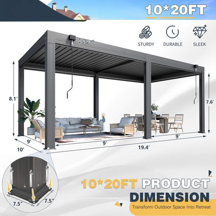 Alora White Louvered Aluminum Pergola With Adjustable Roof And Pull-Down Screens (SAK46817) SAKSBY WHOLESALE