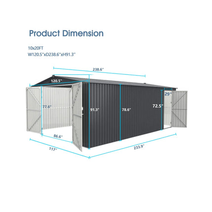[10X20FT] Alora Heavy-Duty Multipurpose Outdoor All-Weather Utility Garage Storage Shed With Air Vents (SAK74834) - Phoenix Fire Art Store