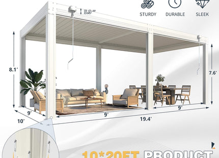 Alora White Louvered Aluminum Pergola With Adjustable Roof And Pull-Down Screens (SAK46817) SAKSBY WHOLESALE