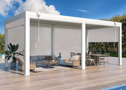 Alora White Louvered Aluminum Pergola With Adjustable Roof And Pull-Down Screens (SAK46817) SAKSBY WHOLESALE