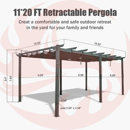 [11X20FT] Alora Premium Outdoor Retractable Aluminum Pergola Gazebo With Weather-Resistant Canopy (SAK54612) - Phoenix Fire Art Store