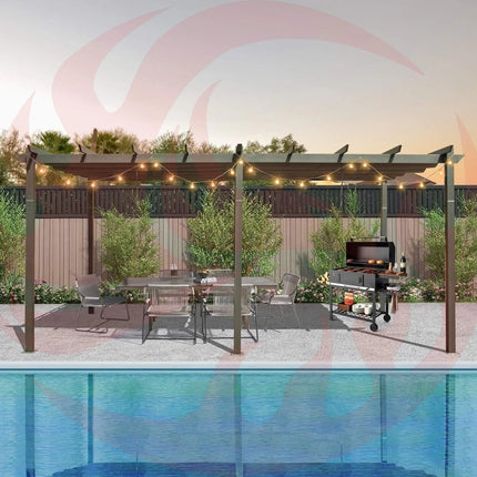 [11X20FT] Alora Premium Outdoor Retractable Aluminum Pergola Gazebo With Weather-Resistant Canopy (SAK54612) - Phoenix Fire Art Store
