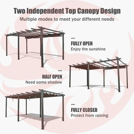 [11X20FT] Alora Premium Outdoor Retractable Aluminum Pergola Gazebo With Weather-Resistant Canopy (SAK54612) - Phoenix Fire Art Store