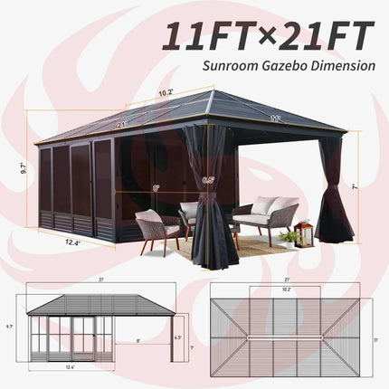 [11X21FT] Alora Outdoor All-Season Solarium Sunroom Gazebo With Galvanized Steel Roof (SAK42018) - Phoenix Fire Art Store