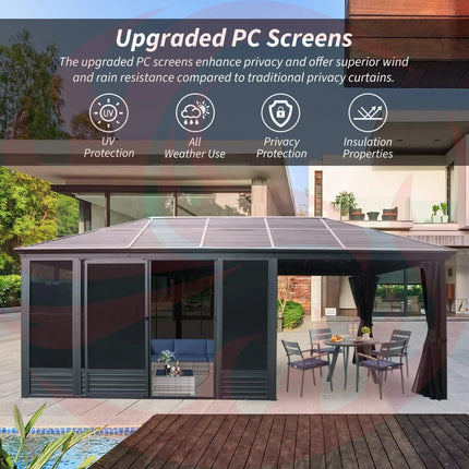 [11X21FT] Alora Outdoor All-Season Solarium Sunroom Gazebo With Galvanized Steel Roof (SAK42018) - Phoenix Fire Art Store