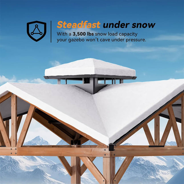 [12X12FT] Alora Premium Outdoor Cedar Wood Hardtop Gazebo With Galvanized Steel Roof (SAK31864)