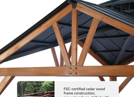 [12X12FT] Alora Premium Outdoor Cedar Wood Hardtop Gazebo With Galvanized Steel Roof (SAK31864) SAKSBY WHOLESALE