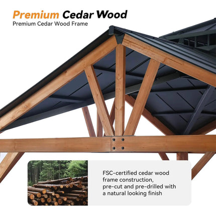 [12X12FT] Alora Premium Outdoor Cedar Wood Hardtop Gazebo With Galvanized Steel Roof (SAK31864) SAKSBY WHOLESALE