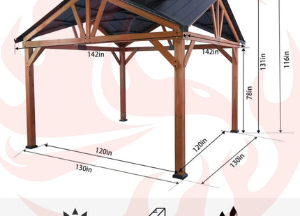 [12X12FT] Alora Premium Outdoor Cedar Wood Hardtop Gazebo With Galvanized Steel Roof (SAK31864) SAKSBY WHOLESALE