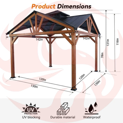[12X12FT] Alora Premium Outdoor Cedar Wood Hardtop Gazebo With Galvanized Steel Roof (SAK31864) SAKSBY WHOLESALE